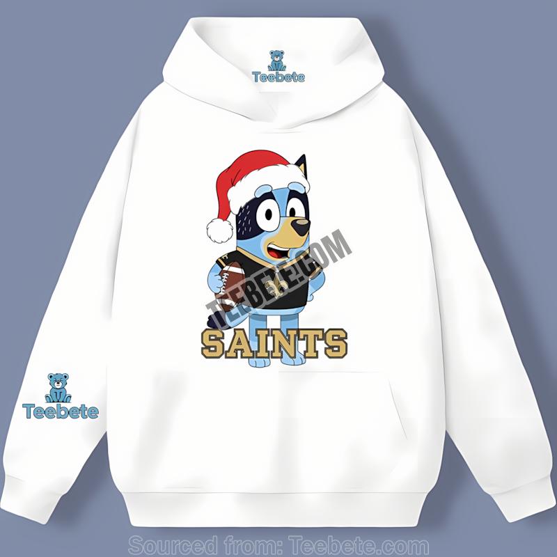 New Orleans Saints Bluey Christmas Santa Hat Hoodie New Orleans Saints Bluey Christmas Santa Hat Hoodie