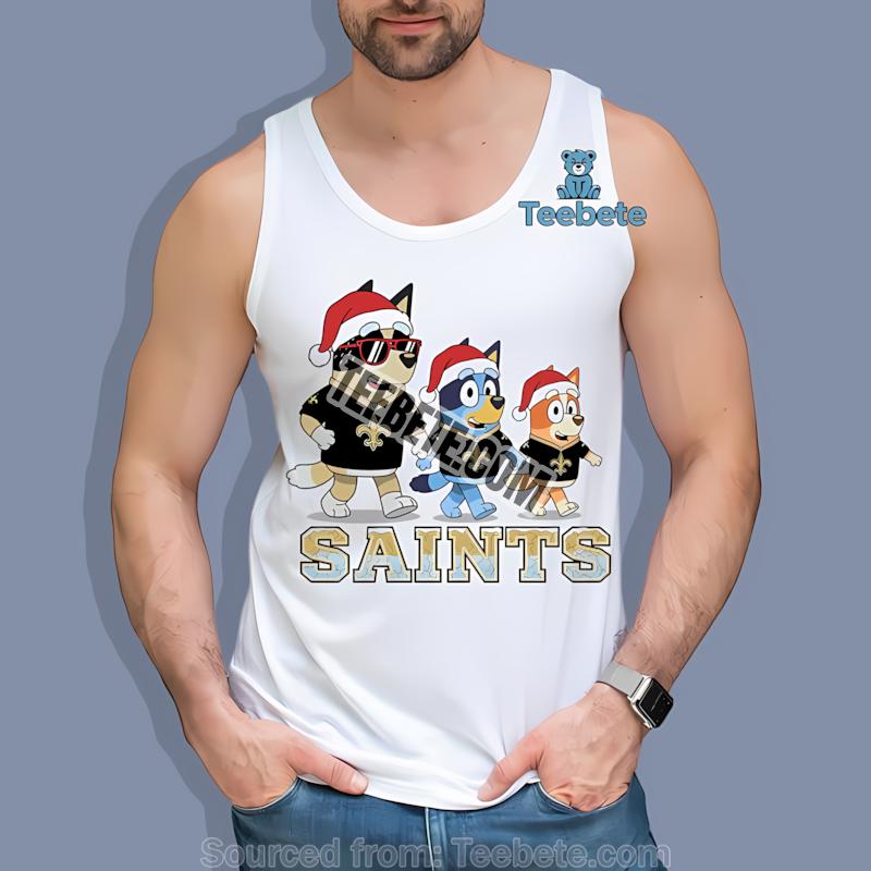 New Orleans Saints Bluey Family Santa Hat Christmas Parade Tanktop New Orleans Saints Bluey Family Santa Hat Christmas Parade Tanktop