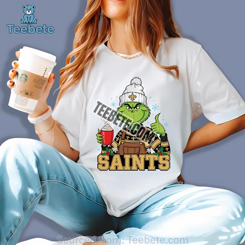 New Orleans Saints Grinch Hot Cocoa Winter Holiday Shirt