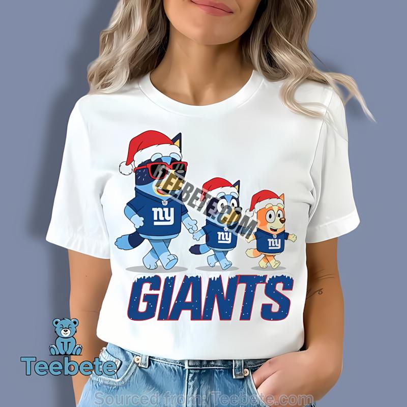 New York Giants Bluey Family Santa Hat Christmas Parade Shirt