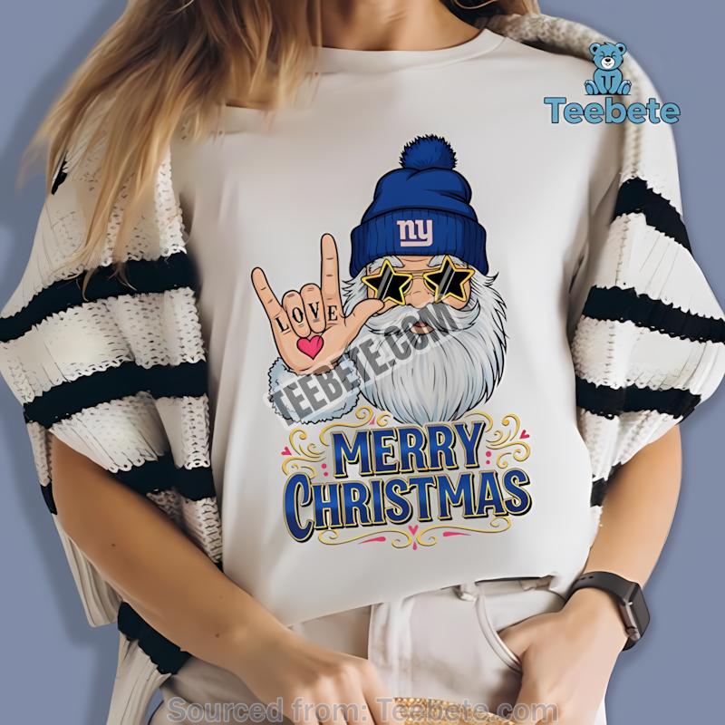 New York Giants Rock Santa Merry Christmas Shirt
