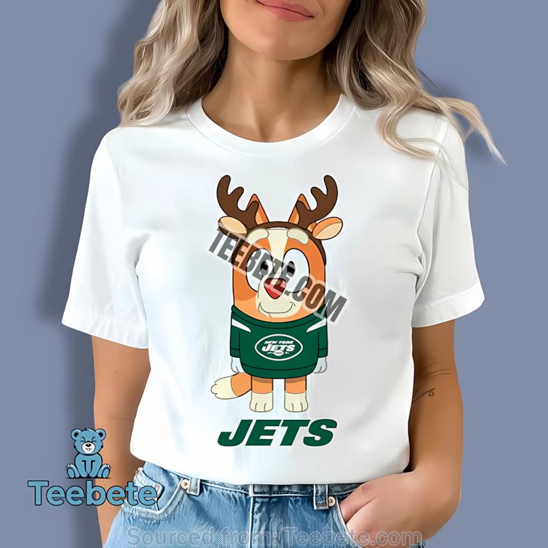 New York Jets Bluey Bingo Reindeer Christmas Shirt