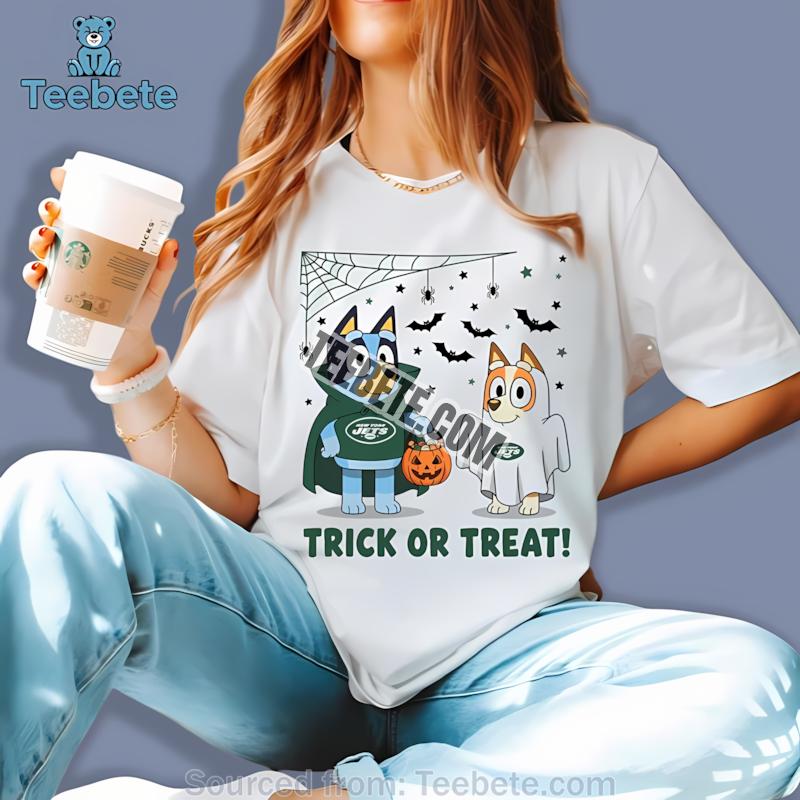 New York Jets Bluey Bingo Trick Or Treat Halloween Shirt