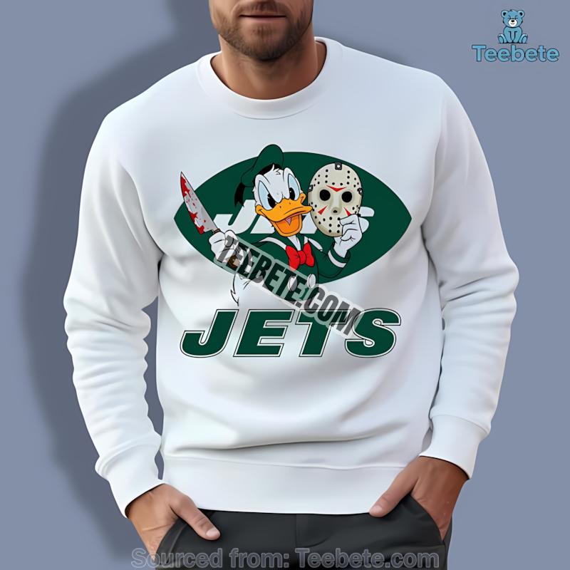 New York Jets Donald Duck Jason Mask Halloween Long Sleeve New York Jets Donald Duck Jason Mask Halloween Long Sleeve