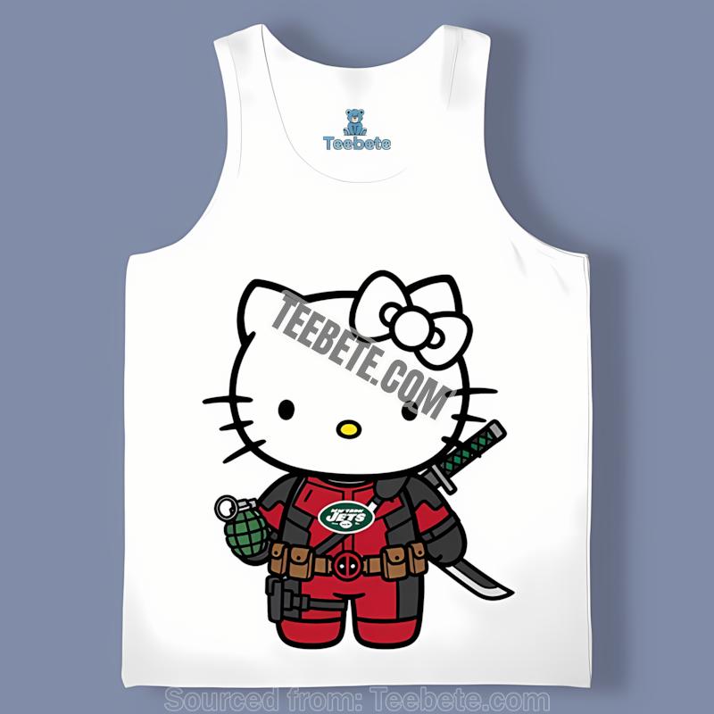 New York Jets Hello Kitty Deadpool Mashup Tanktop New York Jets Hello Kitty Deadpool Mashup Tanktop