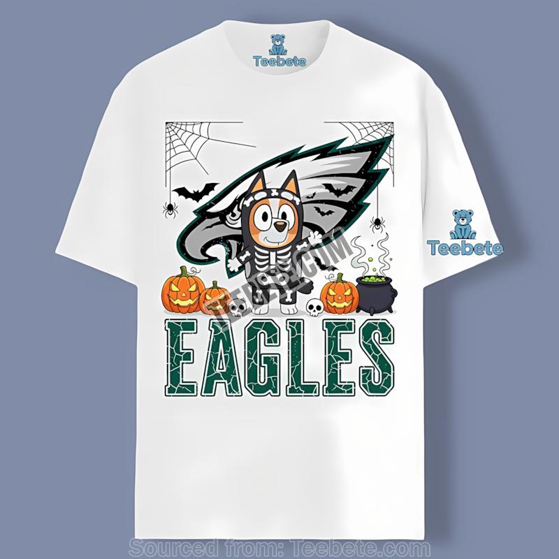 Philadelphia Eagles Bingo Bluey Halloween Skeleton Pumpkin Shirt