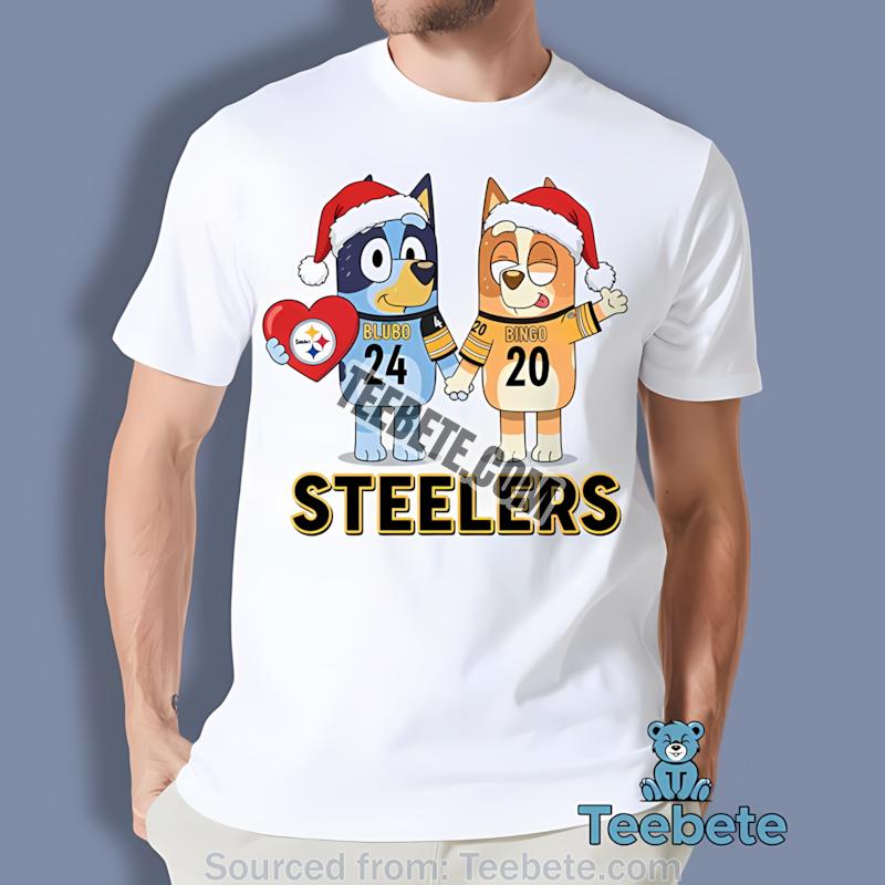 Pittsburgh Steelers Bluey And Bingo Christmas Heart Shirt