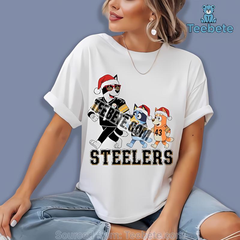 Pittsburgh Steelers Bluey Family Santa Hat Christmas Parade Shirt