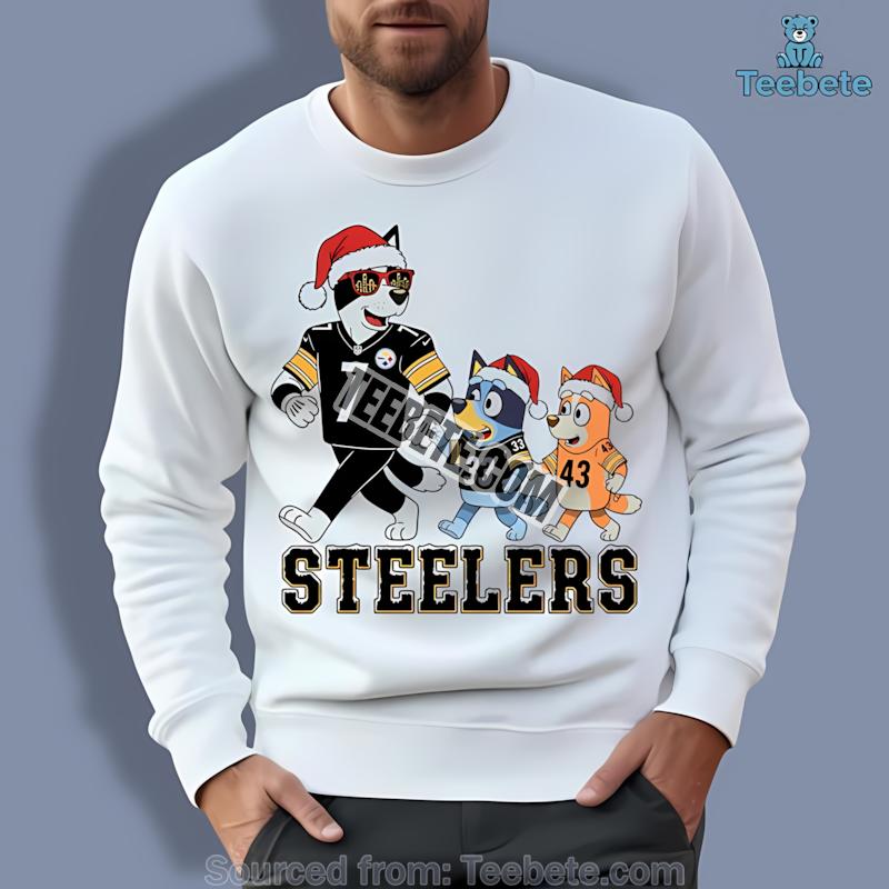 Pittsburgh SLong Sleevelers Bluey Family Santa Hat Christmas Parade Shirt Pittsburgh SLong Sleevelers Bluey Family Santa Hat Christmas Parade Shirt