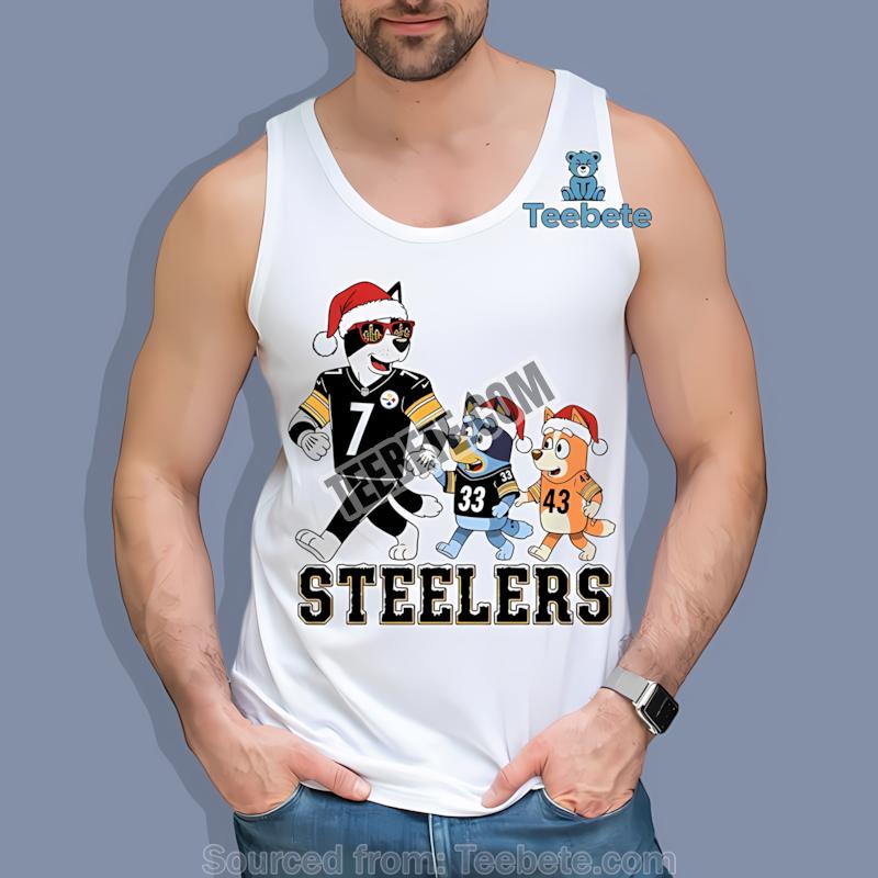 Pittsburgh STanktoplers Bluey Family Santa Hat Christmas Parade Shirt Pittsburgh STanktoplers Bluey Family Santa Hat Christmas Parade Shirt