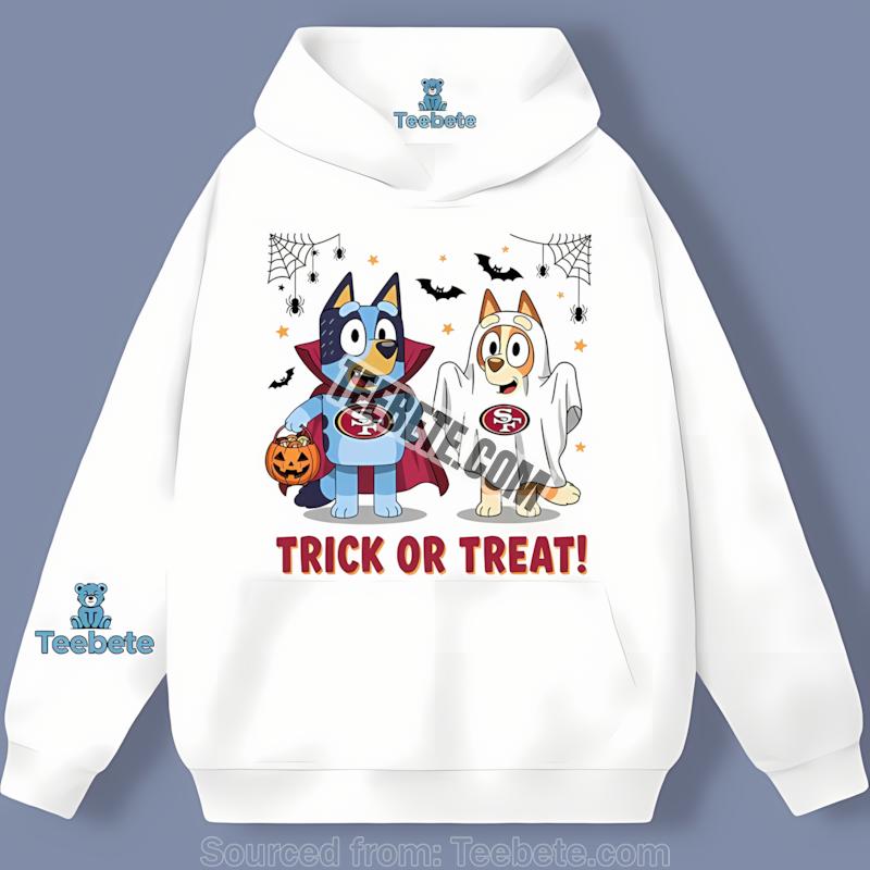 San Francisco 49Ers Bluey Bingo Trick Or Treat Halloween Hoodie San Francisco 49Ers Bluey Bingo Trick Or Treat Halloween Hoodie