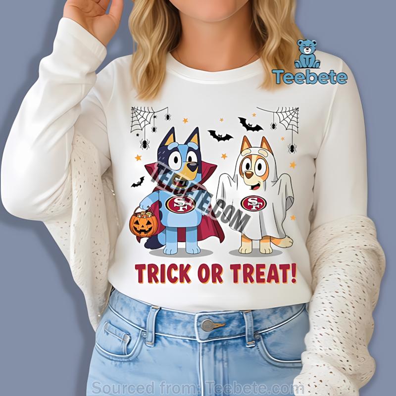 San Francisco 49Ers Bluey Bingo Trick Or Treat Halloween Long Sleeve San Francisco 49Ers Bluey Bingo Trick Or Treat Halloween Long Sleeve