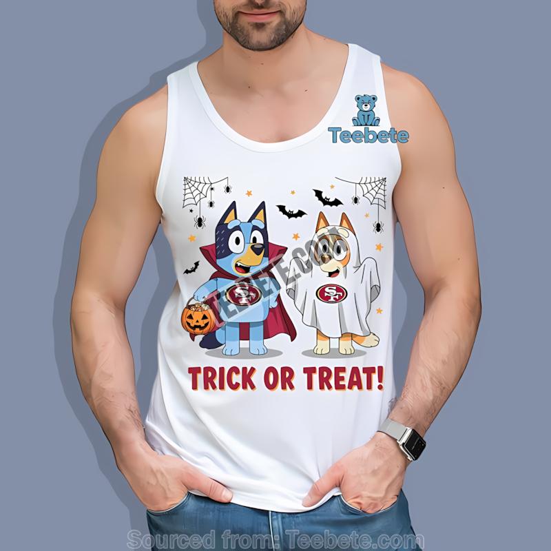 San Francisco 49Ers Bluey Bingo Trick Or Treat Halloween Tanktop San Francisco 49Ers Bluey Bingo Trick Or Treat Halloween Tanktop