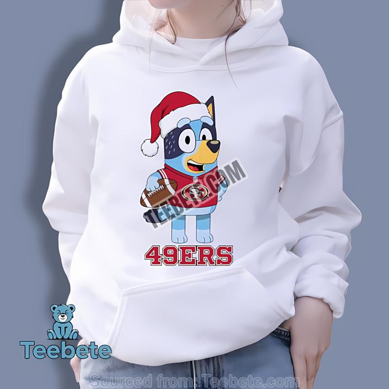 San Francisco 49Ers Bluey Christmas Santa Hat Hoodie San Francisco 49Ers Bluey Christmas Santa Hat Hoodie