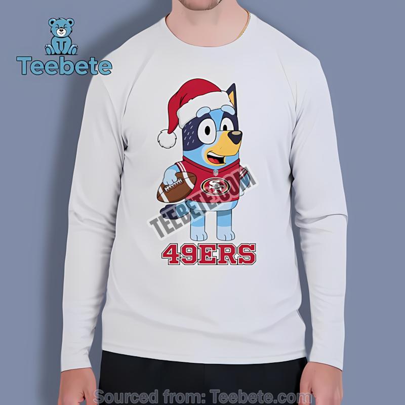 San Francisco 49Ers Bluey Christmas Santa Hat Long Sleeve San Francisco 49Ers Bluey Christmas Santa Hat Long Sleeve