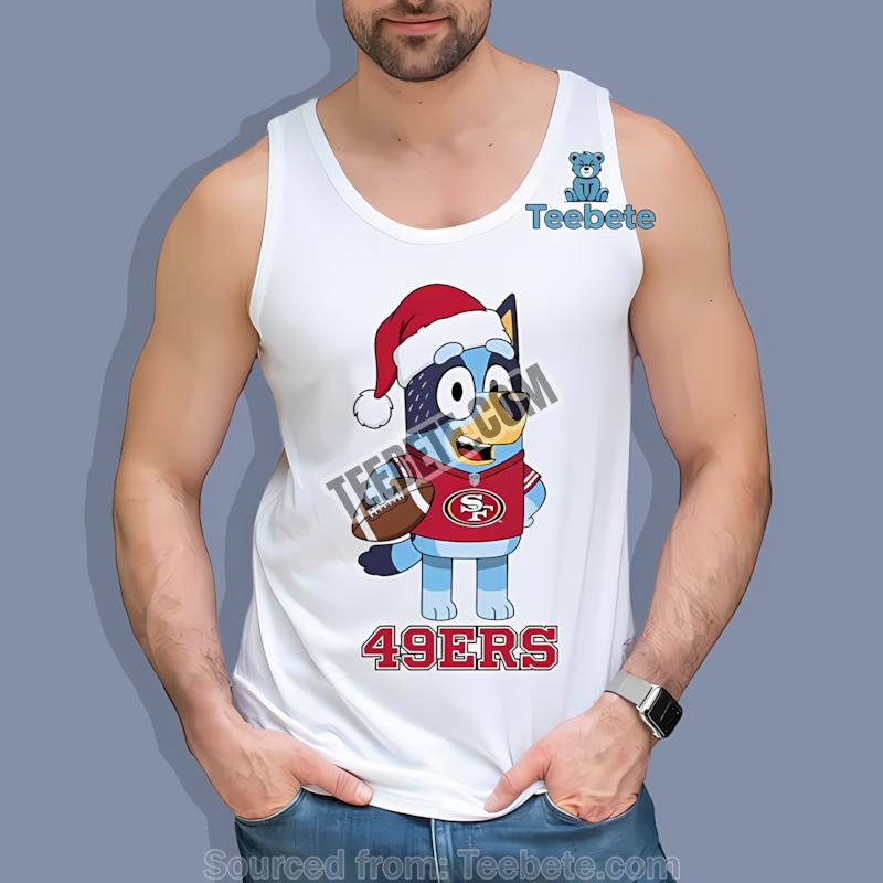San Francisco 49Ers Bluey Christmas Santa Hat Tanktop San Francisco 49Ers Bluey Christmas Santa Hat Tanktop