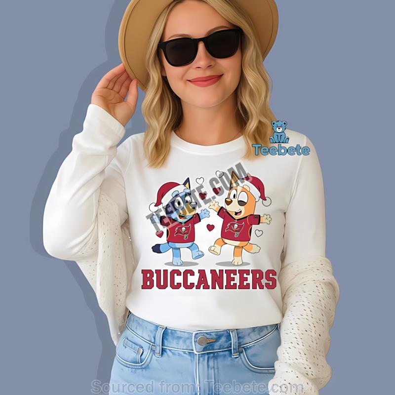 Tampa Bay Buccaneers Bluey And Bingo Christmas Dancing Long Sleeve Tampa Bay Buccaneers Bluey And Bingo Christmas Dancing Long Sleeve