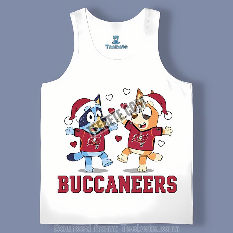 Tampa Bay Buccaneers Bluey And Bingo Christmas Dancing Tanktop Tampa Bay Buccaneers Bluey And Bingo Christmas Dancing Tanktop