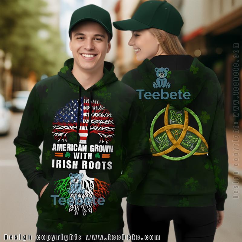 American Grown Irish Roots Oak Tree Patrick Day 3D Hoodie Green Cool