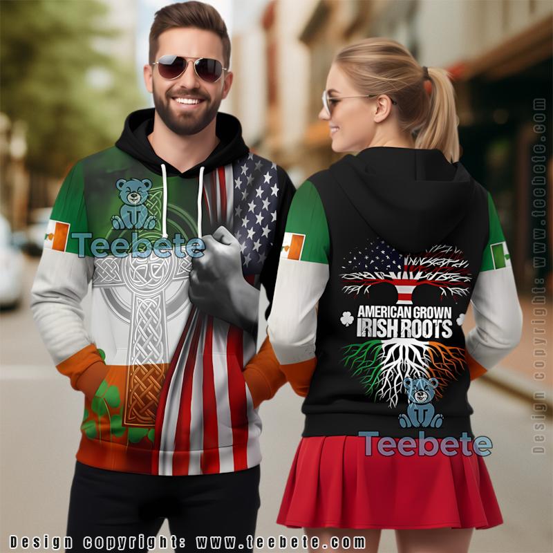 American Grown Irish Roots St Patrick 3D Hoodie Black Realistic