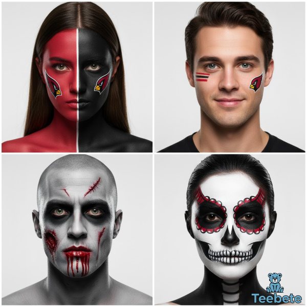 Arizona Cardinals Face Paint Designs Traditional And Halloween Zombie Styles