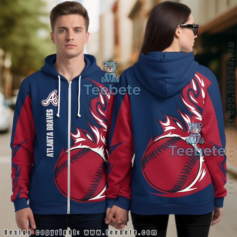 Atlanta Braves Ball Symbol 3D Hoodie Red Blue Mens