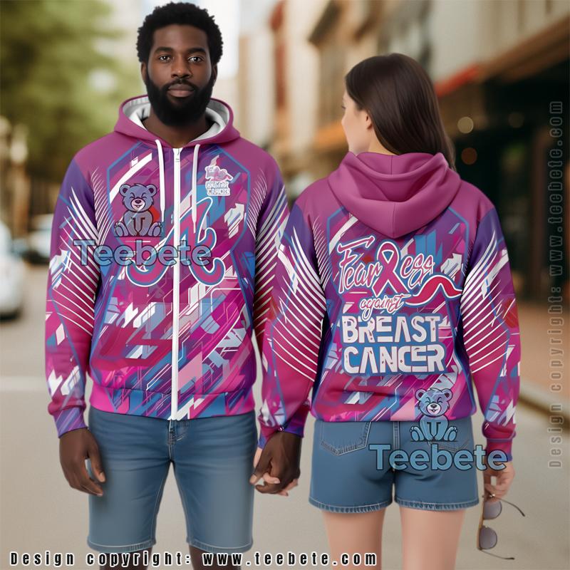 Atlanta Braves Breast Cancer Fearless Against 3D Zip Up Hoodie Pink Womens