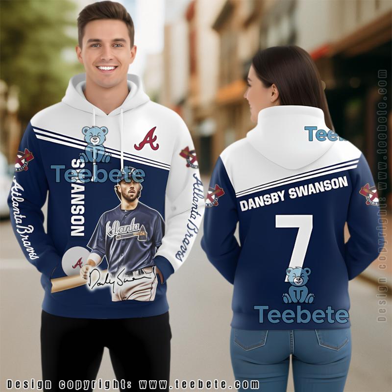 Atlanta Braves Dansby Swanson 3D Hoodie Blue Mens