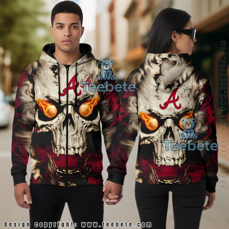 Atlanta Braves Fire Skull 3D Hoodie Pullover Red Unisex