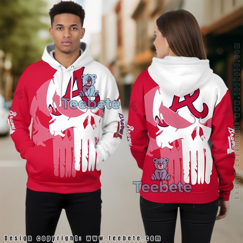 Atlanta Braves Horror Skull 3D Hoodie Zipper Red Unisex