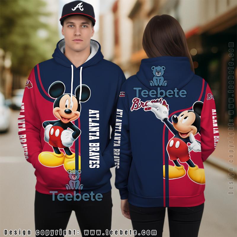 Atlanta Braves Mickey Draw Logo 3D Hoodie Red Unisex Version 1