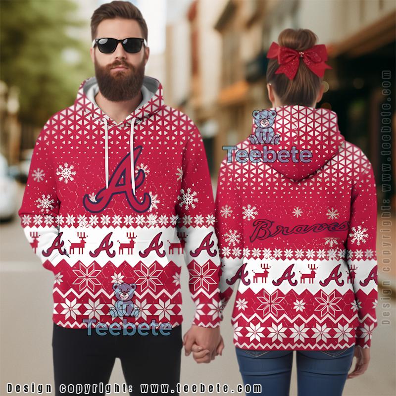 Atlanta Braves Reindeer Pattern 3D Hoodie Pullover Red Unisex