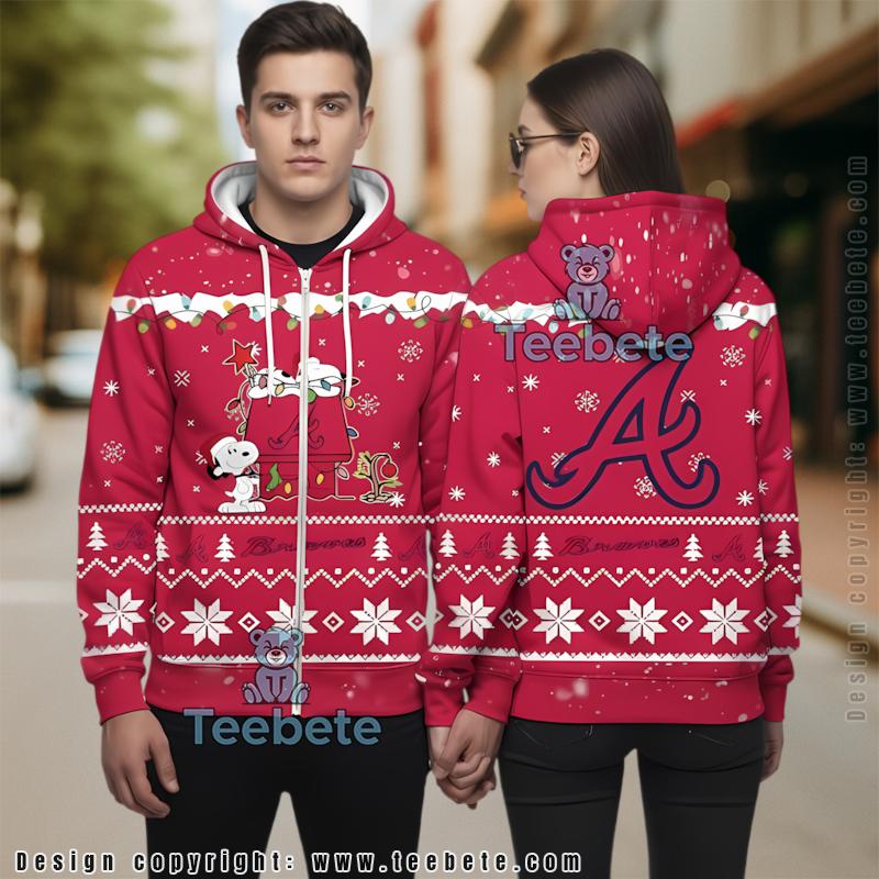 Atlanta Braves Snoopy Christmas 3D Hoodie Pullover Red Unisex