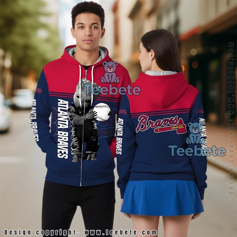 Atlanta Braves Vs Baby Groot 3D Hoodie Red Unisex