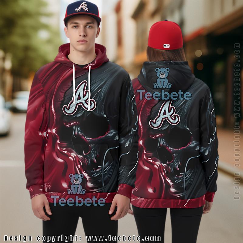 Atlanta Braves Vs Skull Black Red 3D Hoodie Zipper Unisex