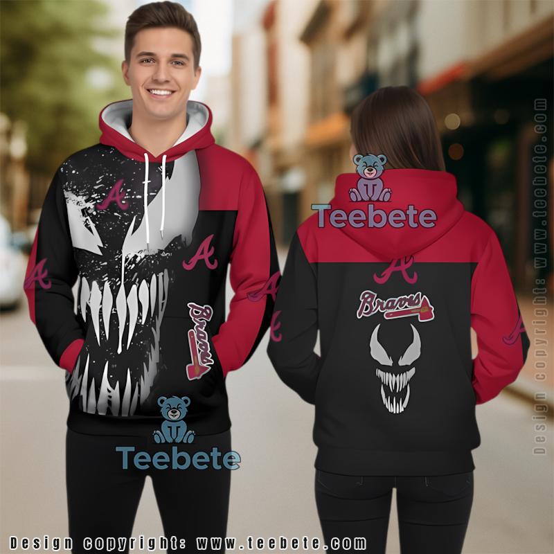 Atlanta Braves Vs Venom 3D Hoodie Red Mens