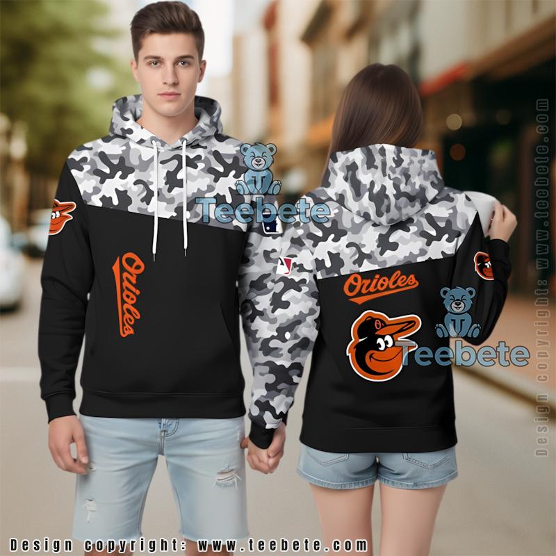 Baltimore Orioles Camo Veteran 3D Hoodie Black Cool
