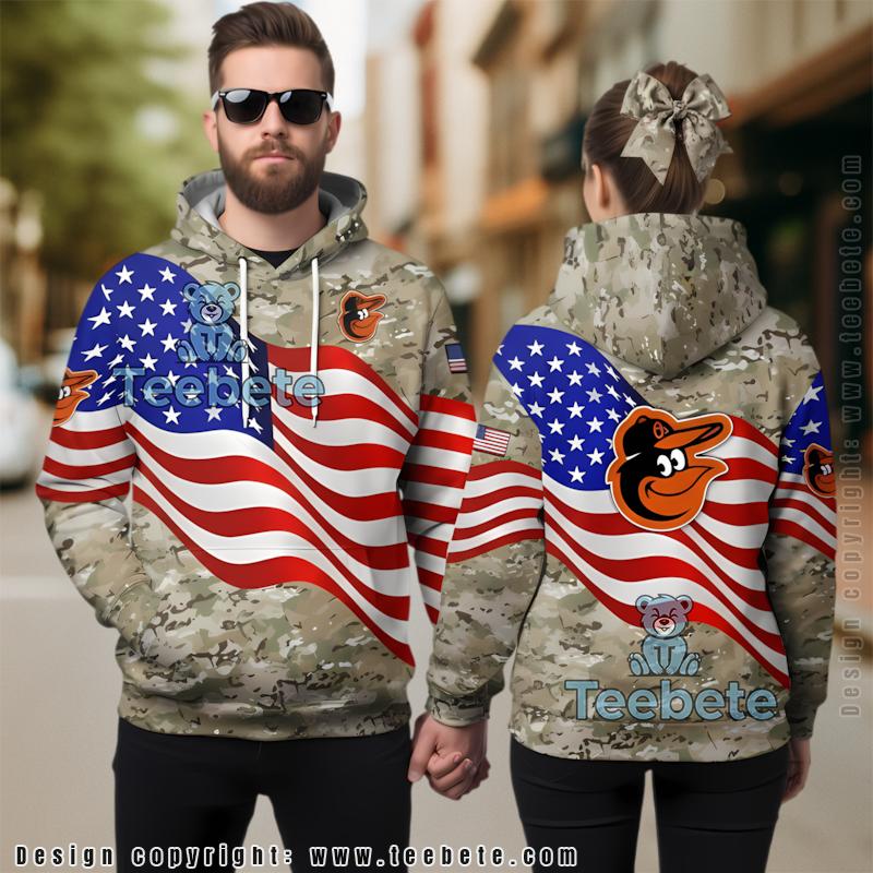 Baltimore Orioles Camo Veteran 3D Hoodie Black Cool