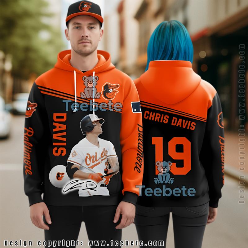 Baltimore Orioles Chris Davis Player 3D Hoodie Orange Black Pullover