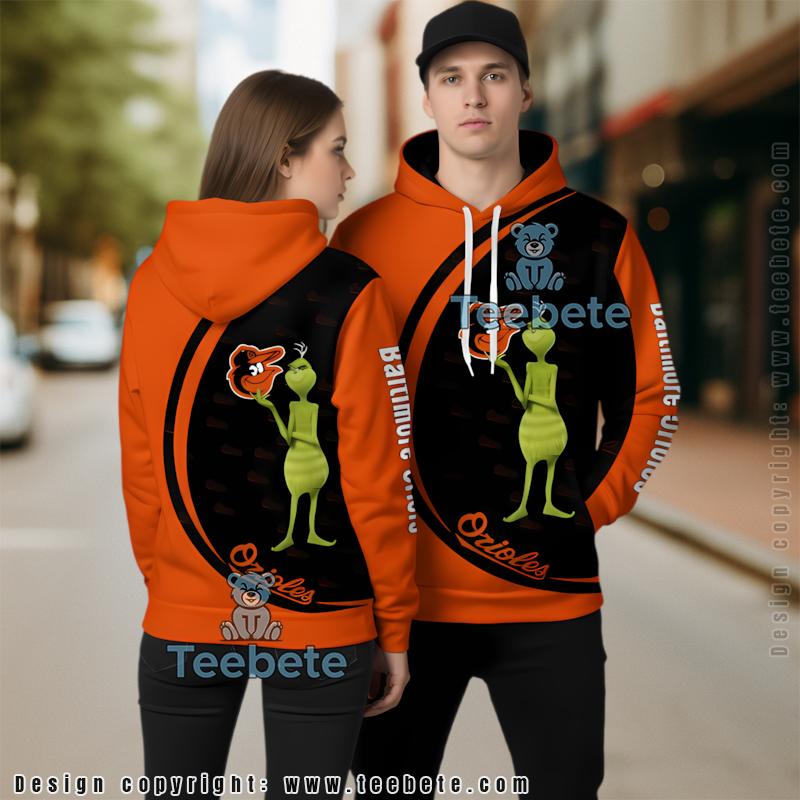 Baltimore Orioles Christmas Grinch 3D Hoodie Orange Art