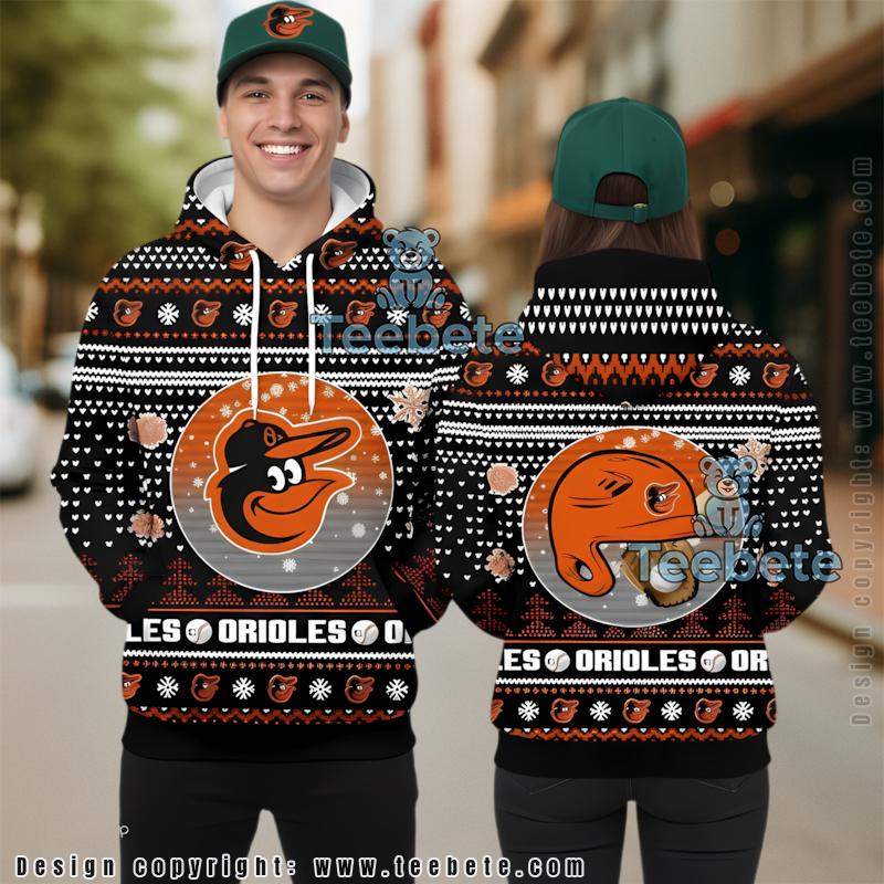 Baltimore Orioles Christmas Ugly Sweater 3D Hoodie Black Realistic