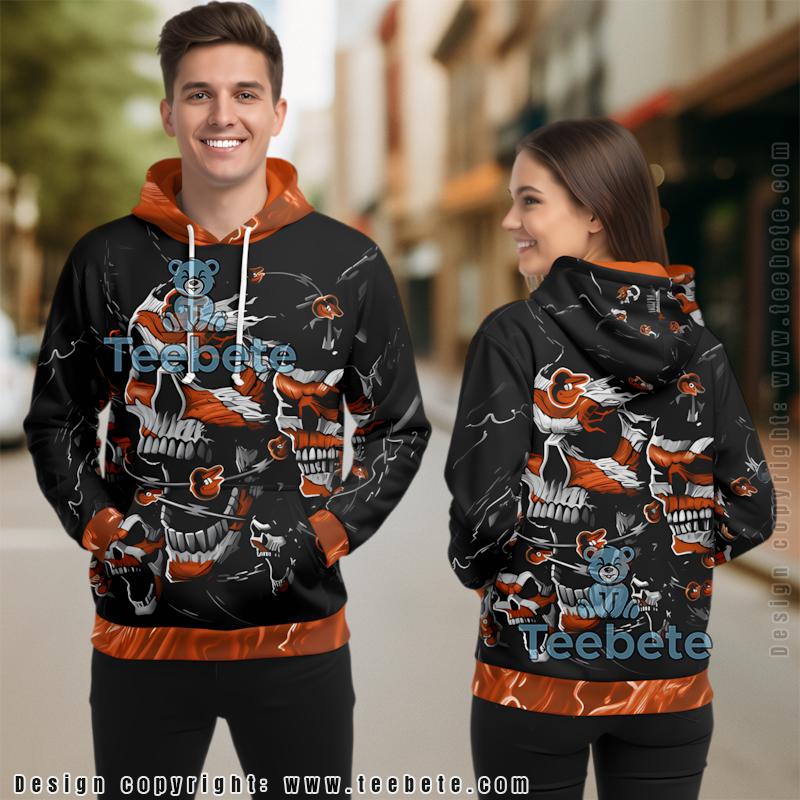 Baltimore Orioles Skull Face 3D Hoodie Black Jacket