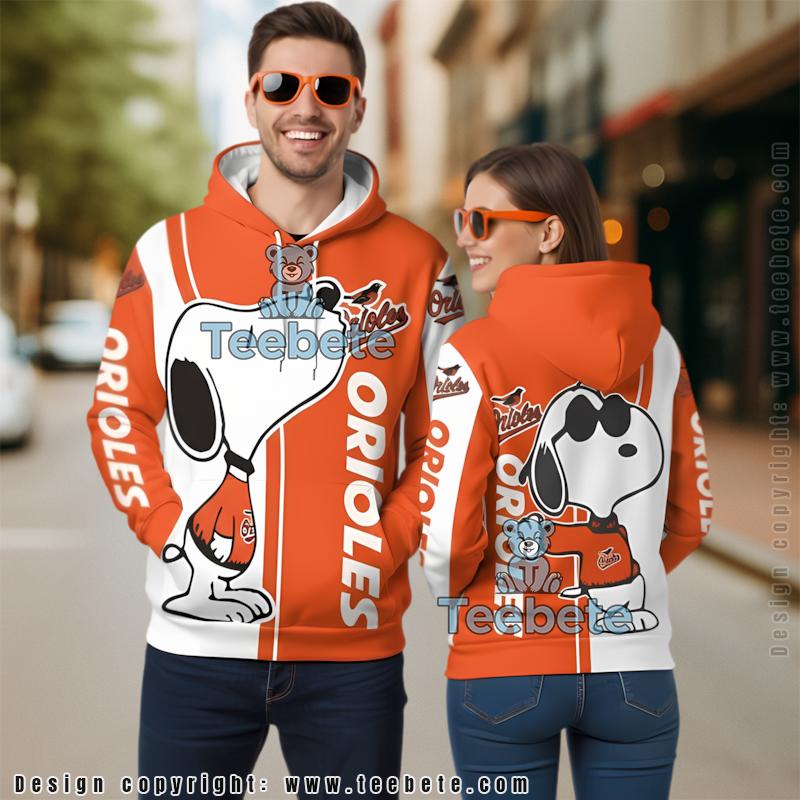 Baltimore Orioles Snoopy Disney 3D Hoodie Orange Pullover