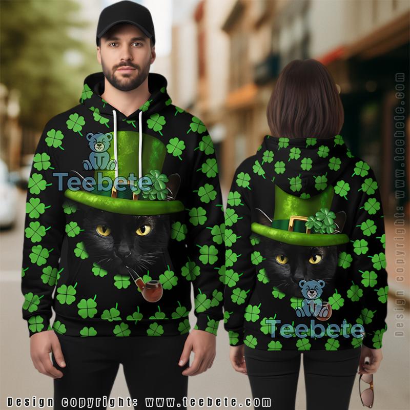 Black Cat St Patrick Day 3D Hoodie Pattern
