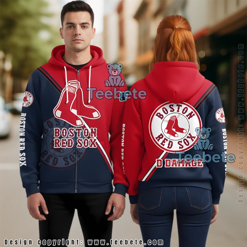 Boston Red Sox Damage 3D Hoodie Red Unisex