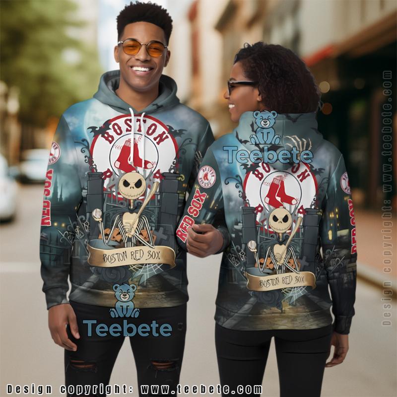 Boston Red Sox Halloween Night Jack Skellington 3D Hoodie Zipper Blue Unisex