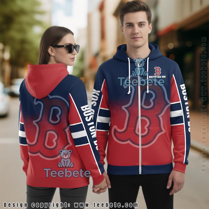 Boston Red Sox Logo 3D Zip Up Hoodie Red Unisex