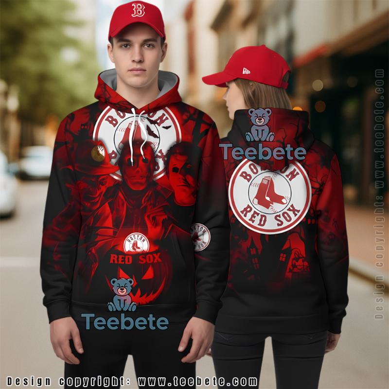 Boston Red Sox Michael Myers Voorhees Freddy 3D Hoodie Pullover Red Youth