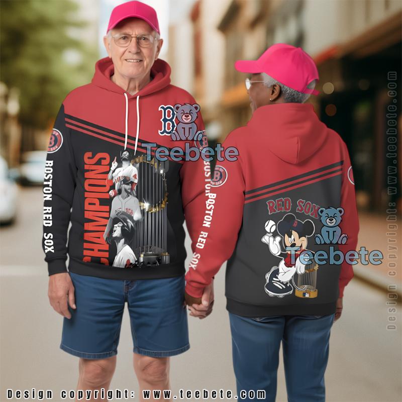 Boston Red Sox Mickey Champion 3D Hoodie Zipper Red Unisex