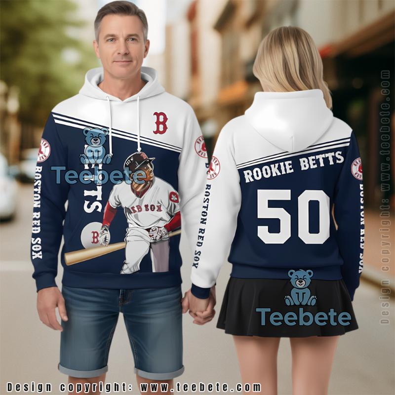 Boston Red Sox Mookie Betts Player 3D Hoodie Blue Mens